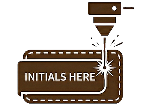 Logo of a brand with a tool engraving initials on a white background